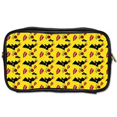 Bat Rose Lips Yellow Pattern Toiletries Bag (two Sides) by snowwhitegirl