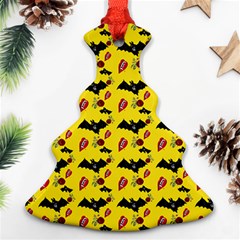 Bat Rose Lips Yellow Pattern Christmas Tree Ornament (two Sides) by snowwhitegirl