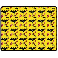 Bat Rose Lips Yellow Pattern Double Sided Fleece Blanket (medium)  by snowwhitegirl