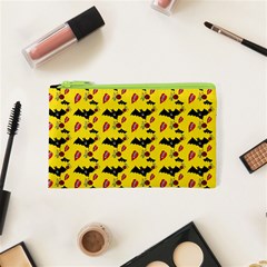 Bat Rose Lips Yellow Pattern Cosmetic Bag (xs) by snowwhitegirl