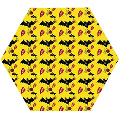 Bat Rose Lips Yellow Pattern Wooden Puzzle Hexagon