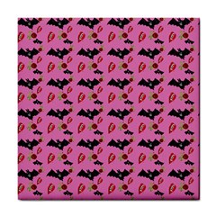 Bat Rose Lips Pink Pattern Tile Coaster by snowwhitegirl