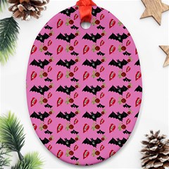 Bat Rose Lips Pink Pattern Ornament (oval) by snowwhitegirl