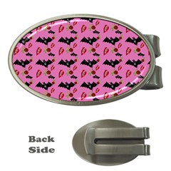 Bat Rose Lips Pink Pattern Money Clips (oval)  by snowwhitegirl