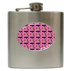 Bat Rose Lips Pink Pattern Hip Flask (6 Oz) by snowwhitegirl