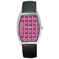 Bat Rose Lips Pink Pattern Barrel Style Metal Watch by snowwhitegirl