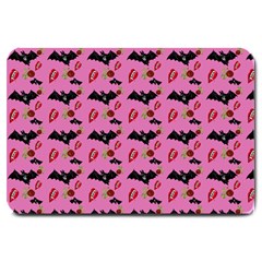 Bat Rose Lips Pink Pattern Large Doormat  by snowwhitegirl