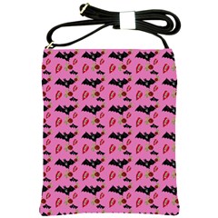 Bat Rose Lips Pink Pattern Shoulder Sling Bag by snowwhitegirl