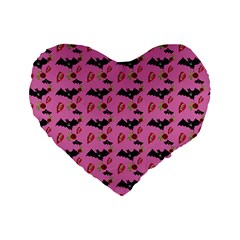 Bat Rose Lips Pink Pattern Standard 16  Premium Heart Shape Cushions by snowwhitegirl