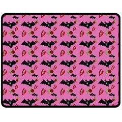 Bat Rose Lips Pink Pattern Double Sided Fleece Blanket (medium)  by snowwhitegirl