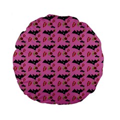 Bat Rose Lips Pink Pattern Standard 15  Premium Flano Round Cushions by snowwhitegirl