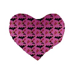 Bat Rose Lips Pink Pattern Standard 16  Premium Flano Heart Shape Cushions by snowwhitegirl