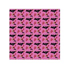 Bat Rose Lips Pink Pattern Small Satin Scarf (square)