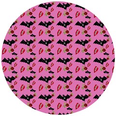 Bat Rose Lips Pink Pattern Wooden Puzzle Round