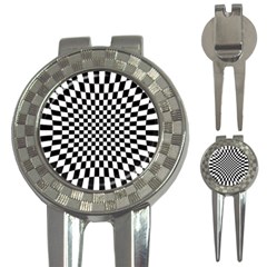 Illusion Checkerboard Black And White Pattern 3-in-1 Golf Divots by Vaneshart