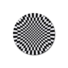 Illusion Checkerboard Black And White Pattern Rubber Round Coaster (4 Pack)  by Vaneshart