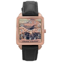 Vintage Travel Poster Grand Canyon Rose Gold Leather Watch  by Vaneshart