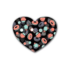 Seamless Sweets Background Rubber Coaster (heart)  by Vaneshart