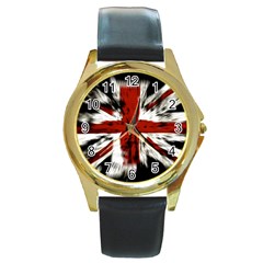 British Flag Round Gold Metal Watch by Vaneshart