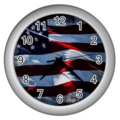 Grunge American Flag Wall Clock (silver) by Vaneshart