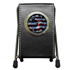 Grunge American Flag Pen Holder Desk Clock by Vaneshart