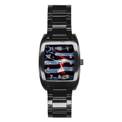 Grunge American Flag Stainless Steel Barrel Watch by Vaneshart