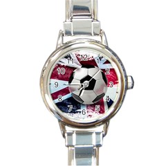 Soccer Ball With Great Britain Flag Round Italian Charm Watch by Vaneshart