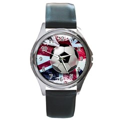 Soccer Ball With Great Britain Flag Round Metal Watch by Vaneshart