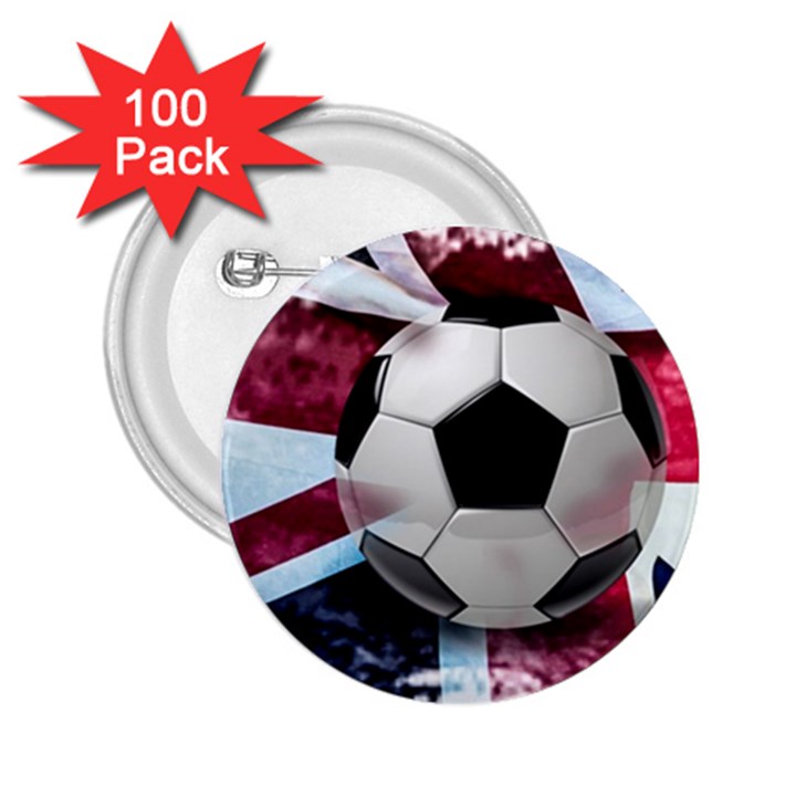 Soccer Ball With Great Britain Flag 2.25  Buttons (100 pack) 