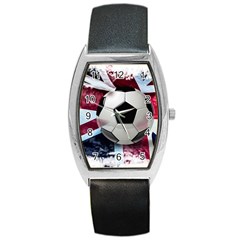 Soccer Ball With Great Britain Flag Barrel Style Metal Watch by Vaneshart