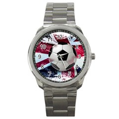 Soccer Ball With Great Britain Flag Sport Metal Watch by Vaneshart