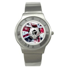 Soccer Ball With Great Britain Flag Stainless Steel Watch by Vaneshart