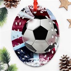 Soccer Ball With Great Britain Flag Oval Filigree Ornament (two Sides) by Vaneshart