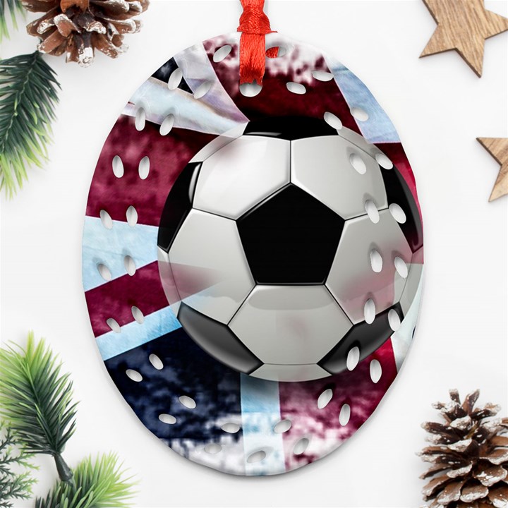 Soccer Ball With Great Britain Flag Oval Filigree Ornament (Two Sides)