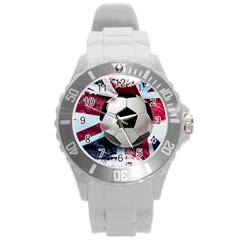 Soccer Ball With Great Britain Flag Round Plastic Sport Watch (l) by Vaneshart