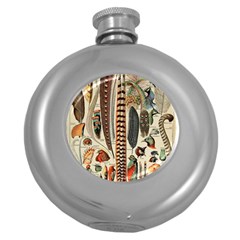 Feathers Birds Vintage Art Round Hip Flask (5 Oz) by Vaneshart