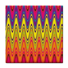 Retro Colorful Waves Background Tile Coaster by Vaneshart