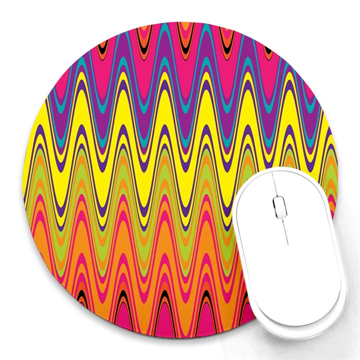 Retro Colorful Waves Background Round Mousepads