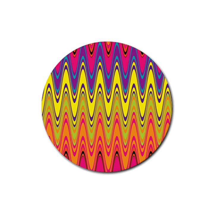 Retro Colorful Waves Background Rubber Coaster (Round) 