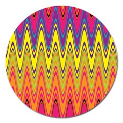 Retro Colorful Waves Background Magnet 5  (round) by Vaneshart