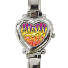 Retro Colorful Waves Background Heart Italian Charm Watch by Vaneshart