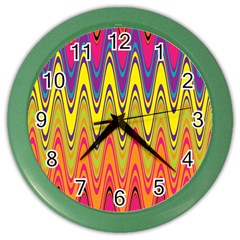 Retro Colorful Waves Background Color Wall Clock by Vaneshart