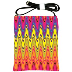 Retro Colorful Waves Background Shoulder Sling Bag by Vaneshart