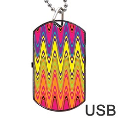 Retro Colorful Waves Background Dog Tag Usb Flash (two Sides) by Vaneshart