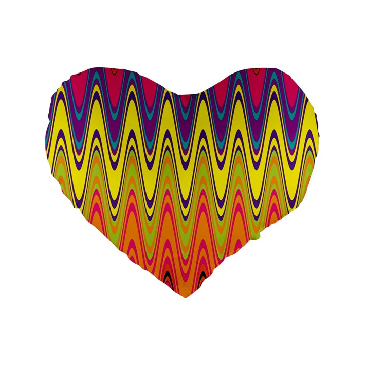 Retro Colorful Waves Background Standard 16  Premium Flano Heart Shape Cushions