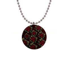 Flower Seamless Tile Background 1  Button Necklace by Vaneshart