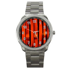 Orange Seamless Bamboo Background Sport Metal Watch by Vaneshart