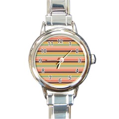 Vintage Stripes Lines Background Round Italian Charm Watch by Vaneshart