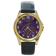 Abtract Colorful Spheres Round Gold Metal Watch by Vaneshart