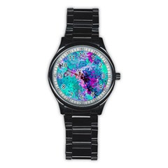 Background Texture Pattern Stainless Steel Round Watch by Vaneshart